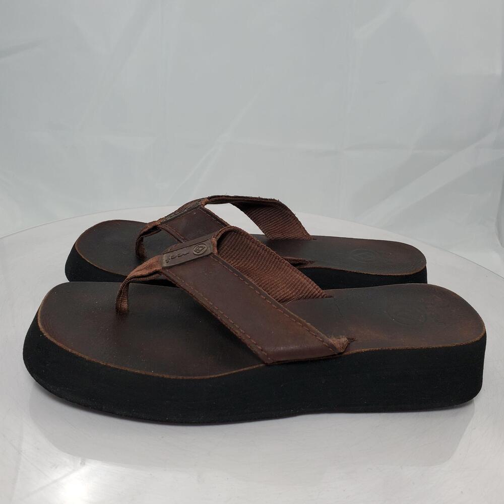 Vintage Y2K Reef Sandals Women 9/40 Brown Leather Platform Thong Flip Flop Surf